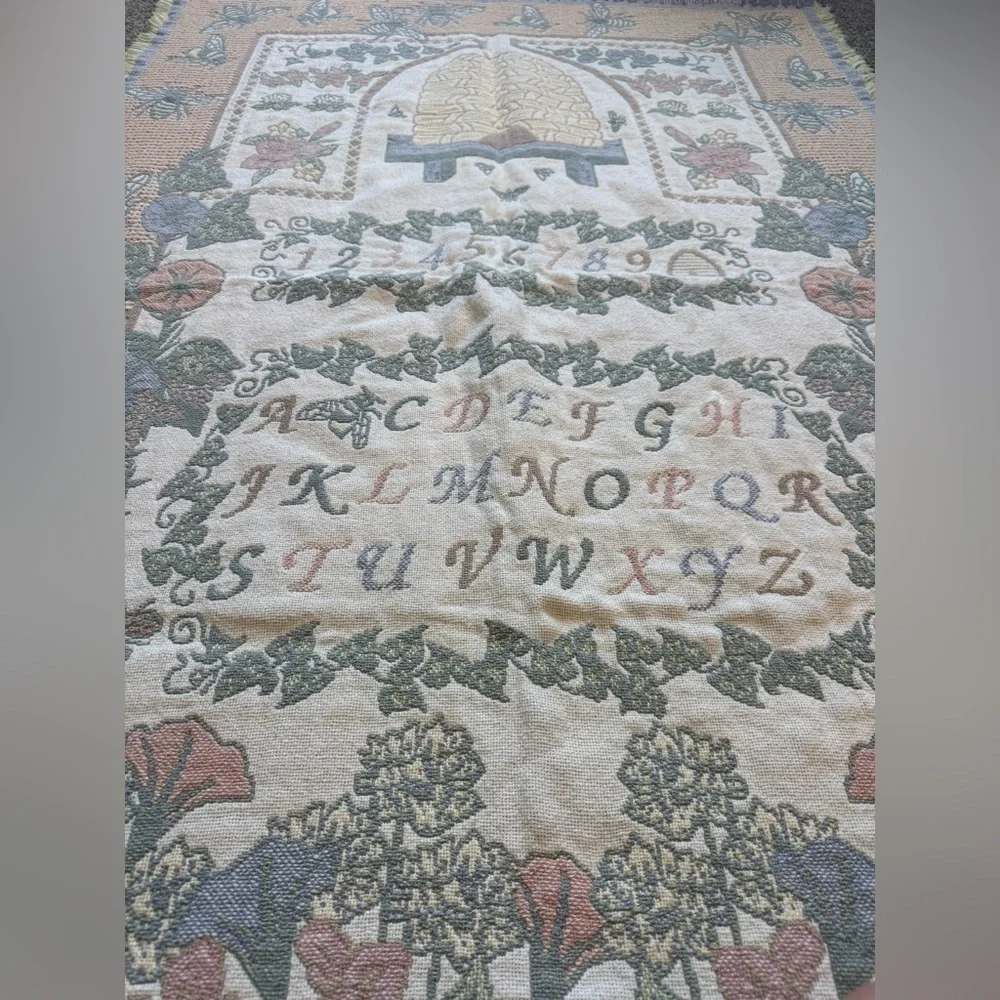 Vintage Beehive alphabet nursery pastel tapestry blanket